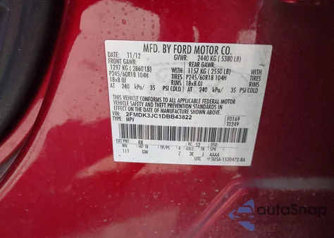 2013 Ford Edge Sel z USA, uszkodzony, nr VIN 2FMDK3JC1DBB43822